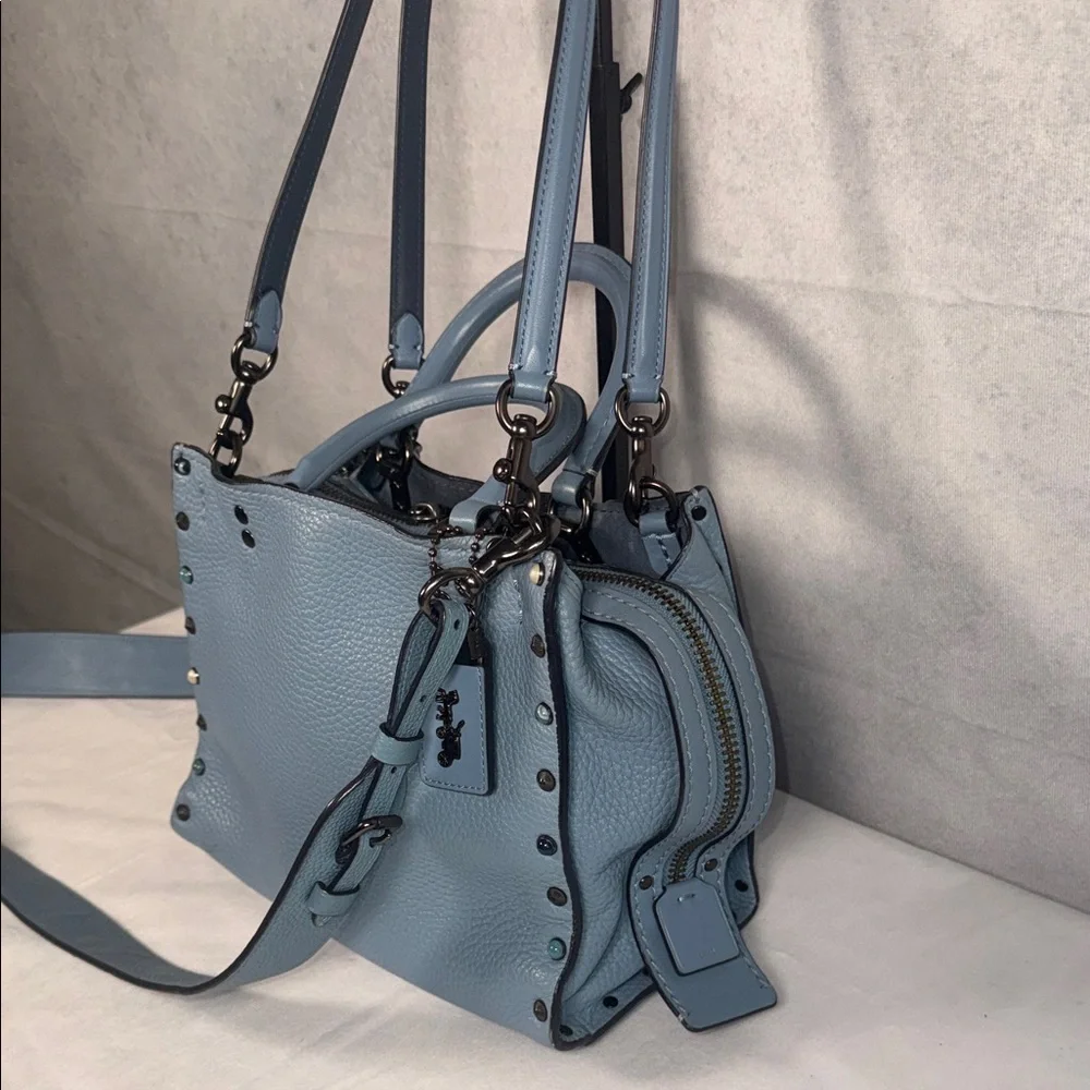 Coach Rogue Light Blue Pebbled Leather Satchel with crossbody strap - Picture 5 of 10